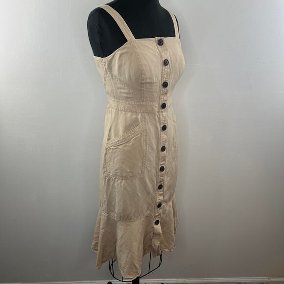 Banana Republic Beige 0 Button Down Midi Dress Detachable Straps Square Neck - Picture 4 of 9